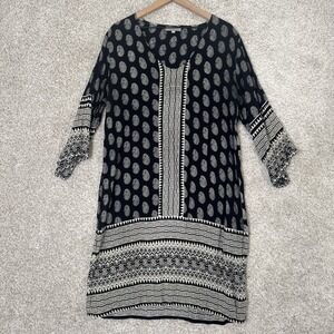 World Market Black & White womens L/XL bohemian peasant Dress‎